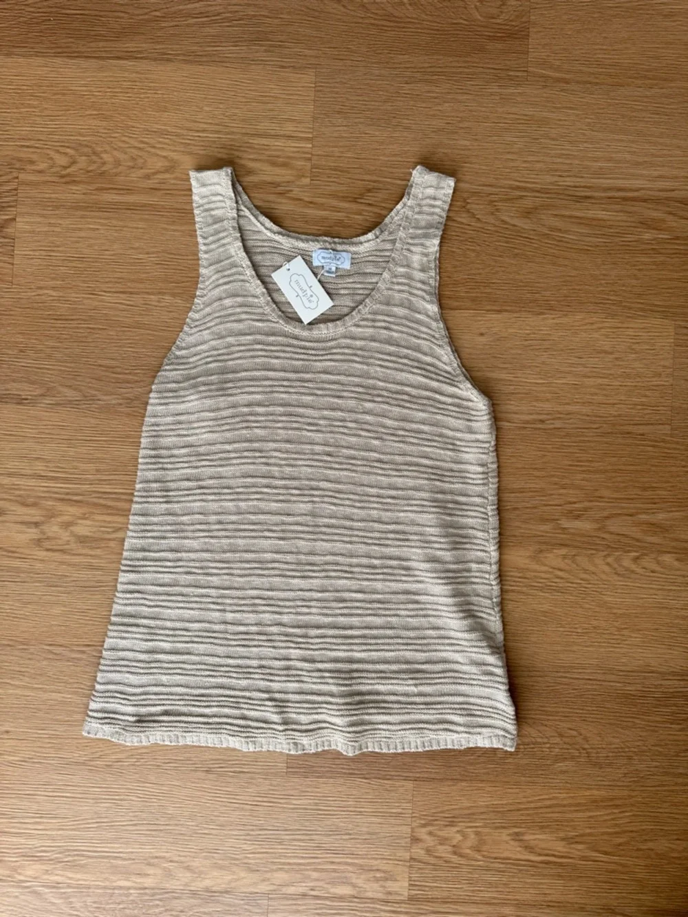 Mud Pie Tan Knit Tank Medium NWT Textured Cotton Blend Scoop Neck Neutral - Picture 3 of 7